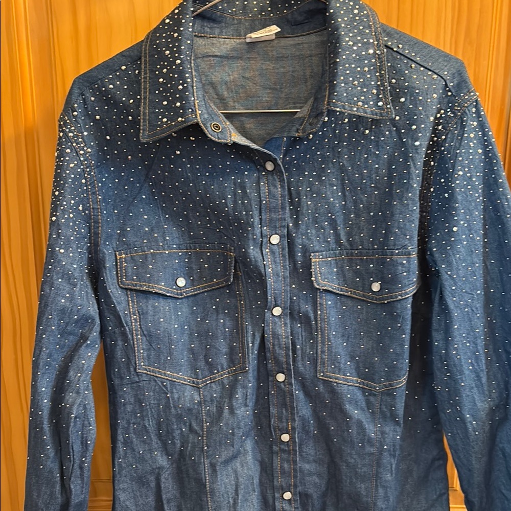 Women's Blue Denim Button Down Shirt - Picture 10 of 14